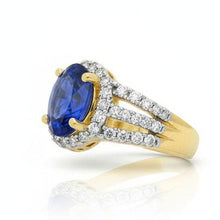 Afbeelding in Gallery-weergave laden, Ceylon Sapphire ovale en ronde diamanten ring goud 14K 3.51 karaat
