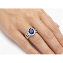 Afbeelding in Gallery-weergave laden, Ceylon Sapphire ovale en ronde diamanten ring goud 14K 3.51 karaat
