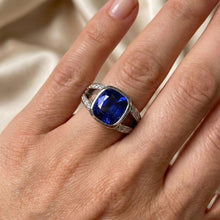 Afbeelding in Gallery-weergave laden, Ceylon saffier en Natuurlijke echte diamanten ( niet in een laboratorium gekweekt ) ring wit goud 14K 4.5 karaat

