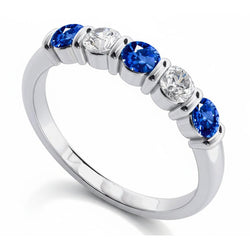 Ceylon saffier van 1.25 ct met Natuurlijke echte diamanten ( niet in een laboratorium gekweekt ) vijf stenen ring goud 14k