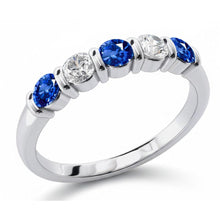 Afbeelding in Gallery-weergave laden, Ceylon saffier van 1.25 ct met Natuurlijke echte diamanten ( niet in een laboratorium gekweekt ) vijf stenen ring goud 14k
