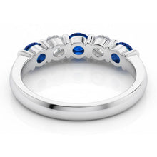Afbeelding in Gallery-weergave laden, Ceylon saffier van 1.25 ct met Natuurlijke echte diamanten ( niet in een laboratorium gekweekt ) vijf stenen ring goud 14k
