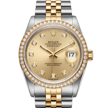 Afbeelding in Gallery-weergave laden, Champagne Natuurlijke echte diamant ( niet in het laboratorium gekweekt ) Wijzerplaat lunette Rolex Datumjust Horloge Goud &amp; Staal SNELLE INSTELLING
