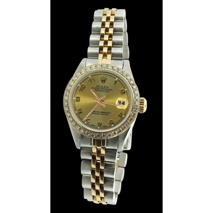 Champagne Arabisch roestvrij staal en gouden armband Rolex Datumjust-horloge
