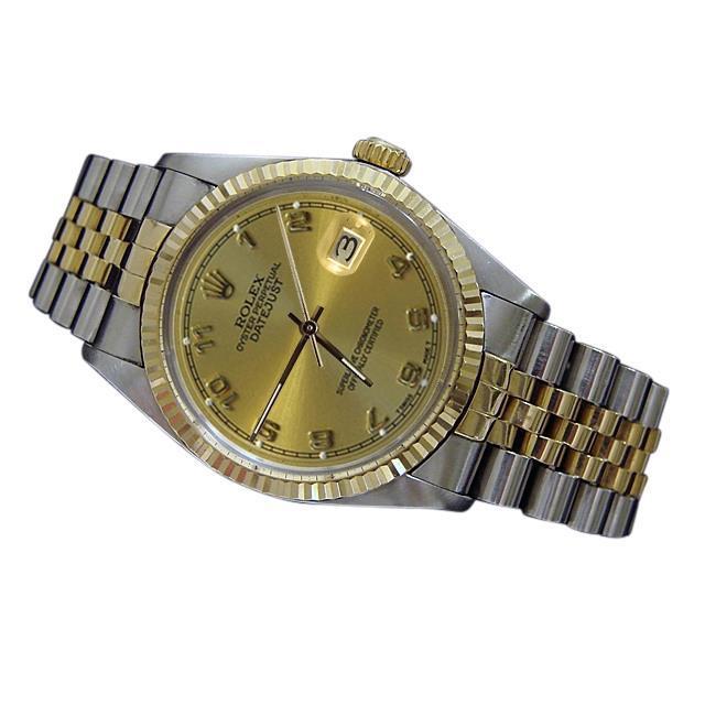 Champagne Arabische wijzerplaat datumjust Rolex herenhorloge snel ingesteld
