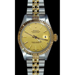 Champagne Stok-wijzerplaat Datumjust dames Rolex roestvrij staal en gouden jubileumrol