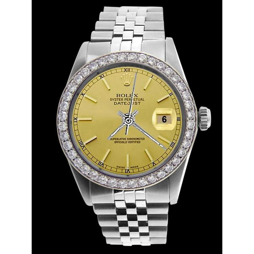 Champagne Stok wijzerplaat Datumjust herenhorloge roestvrij staal Rolex SNELLE INSTELLING
