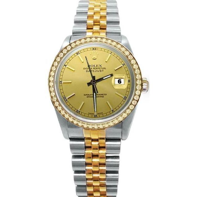Champagne Stok wijzerplaat diamanten rand Datumjust Horloge Rolex SNELLE INSTELLING
