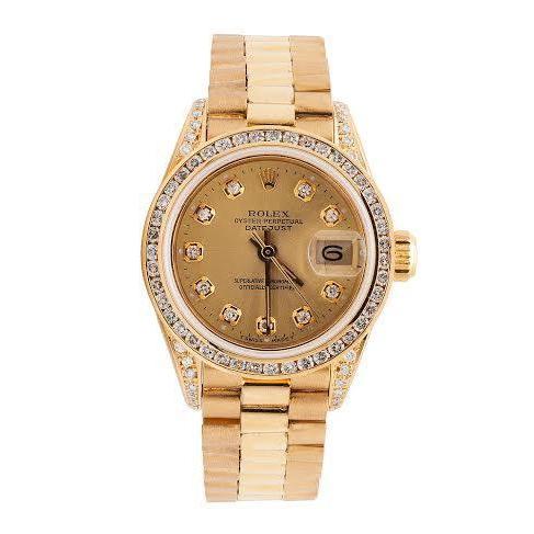 Champagne diamanten wijzerplaat Rand Rolex Datumjust horloge presidentiële stijl
