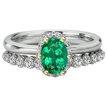 Afbeelding in Gallery-weergave laden, Smaragd Gekleurde Steen Ring 2-karaat Bicolor 14K Goud – hoekaanzicht
