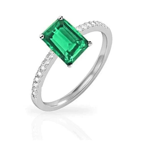 Colombiaanse groene smaragd en diamant 3,60 karaat edelsteenring wit goud 14K