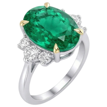 Afbeelding in Gallery-weergave laden, Colombiaanse Smaragd Ovaal Geslepen Edelsteen Ring in Bicolor 14K Goud – zijaanzicht

