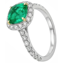 Afbeelding in Gallery-weergave laden, Colombiaanse Smaragd Edelsteen Ring 3,50-karaat Bicolor 14K Goud – zijaanzicht
