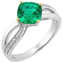 Afbeelding in Gallery-weergave laden, Cushion Smaragd ring in Bicolor 14K Goud – zijaanzicht
