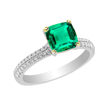 Afbeelding in Gallery-weergave laden, Smaragd Cushion Slijpvorm Sieraadsteen Ring in Tweekleurig 14K Goud – hoofdaanzicht
