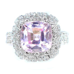 Cushion geslepen Kunziet diamanten ring wit goud 14K 16,50 ct.