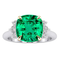 GIA Gekeurd Edelsteen Ring – Smaragd 4 karaat Tweekleurig 14K
