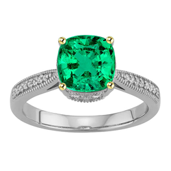 Tweekleurig 14K Goud GIA Gekeurd Smaragd Sieraadsteen Ring 1