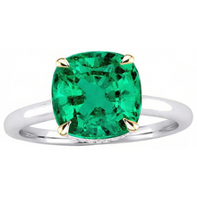 Afbeelding in Gallery-weergave laden, Smaragd Cushion Slijpvorm Edelsteen Ring in Bicolor 14K Goud – profielaanzicht
