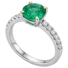 Afbeelding in Gallery-weergave laden, Rond Briljant Smaragd ring in Bicolor 14K Goud – zijaanzicht
