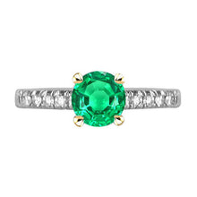 Afbeelding in Gallery-weergave laden, Smaragd Rond Briljant Edelsteen Ring in Bicolor 14K Goud – hoofdaanzicht
