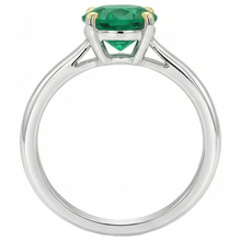 Afbeelding in Gallery-weergave laden, Colombiaanse Smaragd Rond Briljant Edelsteen Ring in 14 Karaat Tweekleurig Goud – bovenaanzicht
