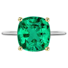 Afbeelding in Gallery-weergave laden, Smaragd Gekleurde Steen Ring 4 karaat Tweekleurig 14K Goud – hoekaanzicht
