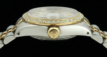 Afbeelding in Gallery-weergave laden, diamanten rand dame Rolex Datumjust horloge tweekleurige jubileumarmband
