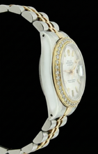 Afbeelding in Gallery-weergave laden, diamanten rand dame Rolex Datumjust horloge tweekleurige jubileumarmband
