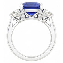 Afbeelding in Gallery-weergave laden, Dames Drie Stenen Ring Asscher Ceylon Saffier &amp; Natuurlijke uit de aarde gewonnen Diamanten 4.50 Karaat
