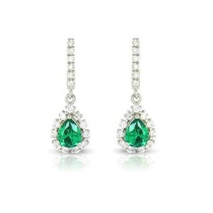 Dames Dangle Oorbellen 8,50 Ct Groente Smaragd En Diamanten Wit Goud 14K