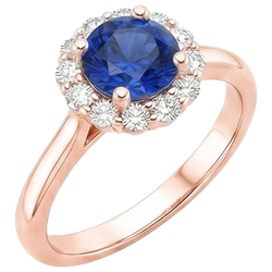 Dames Diamant Halo Ring Bloem Stijl Blauwe Saffier 3 Karaat Rose Goud