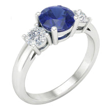 Afbeelding in Gallery-weergave laden, Dames Edelsteen Ring Ronde Diamanten &amp; Blauwe Saffier 3 Steen 2 Karaat
