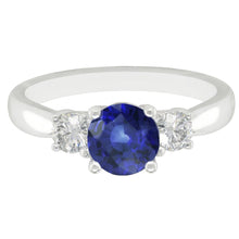 Afbeelding in Gallery-weergave laden, Dames Edelsteen Ring Ronde Diamanten &amp; Blauwe Saffier 3 Steen 2 Karaat
