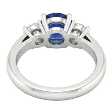 Afbeelding in Gallery-weergave laden, Dames Edelsteen Ring Ronde Diamanten &amp; Blauwe Saffier 3 Steen 2 Karaat
