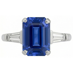 Dames Goud 3 Steen Smaragd Blauwe Saffier & Baguette Ring 3.50 Karaat