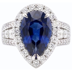 Dames Halo Blauwe Saffier Trouwring Set & Diamanten 6 Karaat