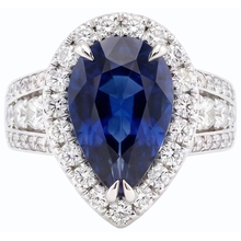 Afbeelding in Gallery-weergave laden, Dames Halo Blauwe Saffier Trouwring Set &amp; Diamanten 6 Karaat

