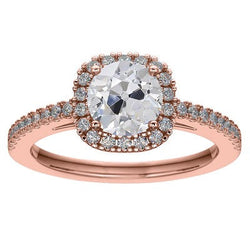 Dames Halo Oude Geslepen Ronde Echt Diamanten Ring Rosé Goud 4,25 Karaat