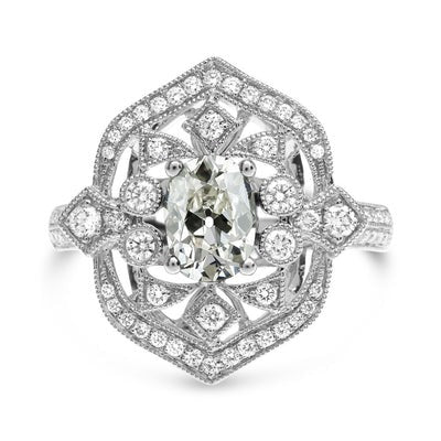 Dames Halo Ovale Oude mijn geslepen Echt Diamanten Ring Antieke stijl 6 Karaat
