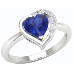 Dames Hart Edelsteen Ring Blauwe Saffier 2 Karaat Prong Set Diamanten