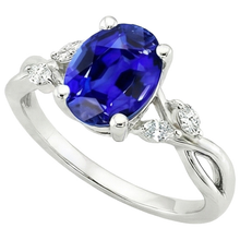 Afbeelding in Gallery-weergave laden, Dames Jubileumring Ovaal Blauwe Saffier &amp; Marquise Natuurlijke uit de aarde gewonnen Diamant 6 Karaat
