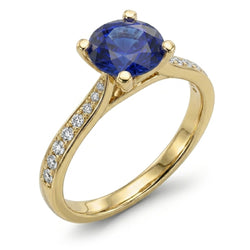 Dames Natuurlijke echte diamant ( niet in het laboratorium gekweekt )en blauwe saffier verlovingsring geel goud 2,50 karaat