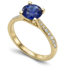 Afbeelding in Gallery-weergave laden, Dames Natuurlijke echte diamant ( niet in het laboratorium gekweekt )en blauwe saffier verlovingsring geel goud 2,50 karaat
