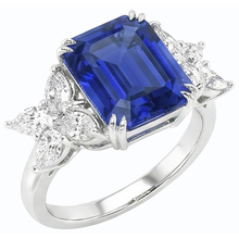 Afbeelding in Gallery-weergave laden, Dames Natuurlijke echte diamant ( niet in het laboratorium gekweekt )en edelsteen ring Emerald Cut Ceylon saffier goud 4 karaat

