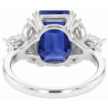 Afbeelding in Gallery-weergave laden, Dames Natuurlijke echte diamant ( niet in het laboratorium gekweekt )en edelsteen ring Emerald Cut Ceylon saffier goud 4 karaat
