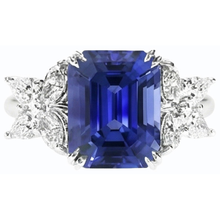 Afbeelding in Gallery-weergave laden, Dames Natuurlijke echte diamant ( niet in het laboratorium gekweekt )en edelsteen ring Emerald Cut Ceylon saffier goud 4 karaat
