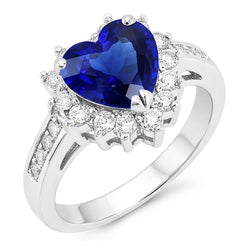 Dames Natuurlijke echte diamant ( niet in het laboratorium gekweekt )en juwelen hart Ceylon saffier ring 3,50 karaat