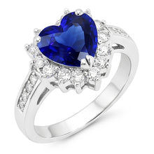 Afbeelding in Gallery-weergave laden, Dames Natuurlijke echte diamant ( niet in het laboratorium gekweekt )en juwelen hart Ceylon saffier ring 3,50 karaat

