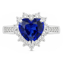 Afbeelding in Gallery-weergave laden, Dames Natuurlijke echte diamant ( niet in het laboratorium gekweekt )en juwelen hart Ceylon saffier ring 3,50 karaat

